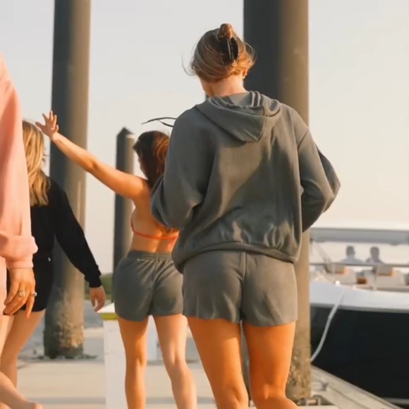 Womens Gray Hoodie and shorts loungewear matching set AIRPLANE MODE ✈ print - Picture 4 of 7